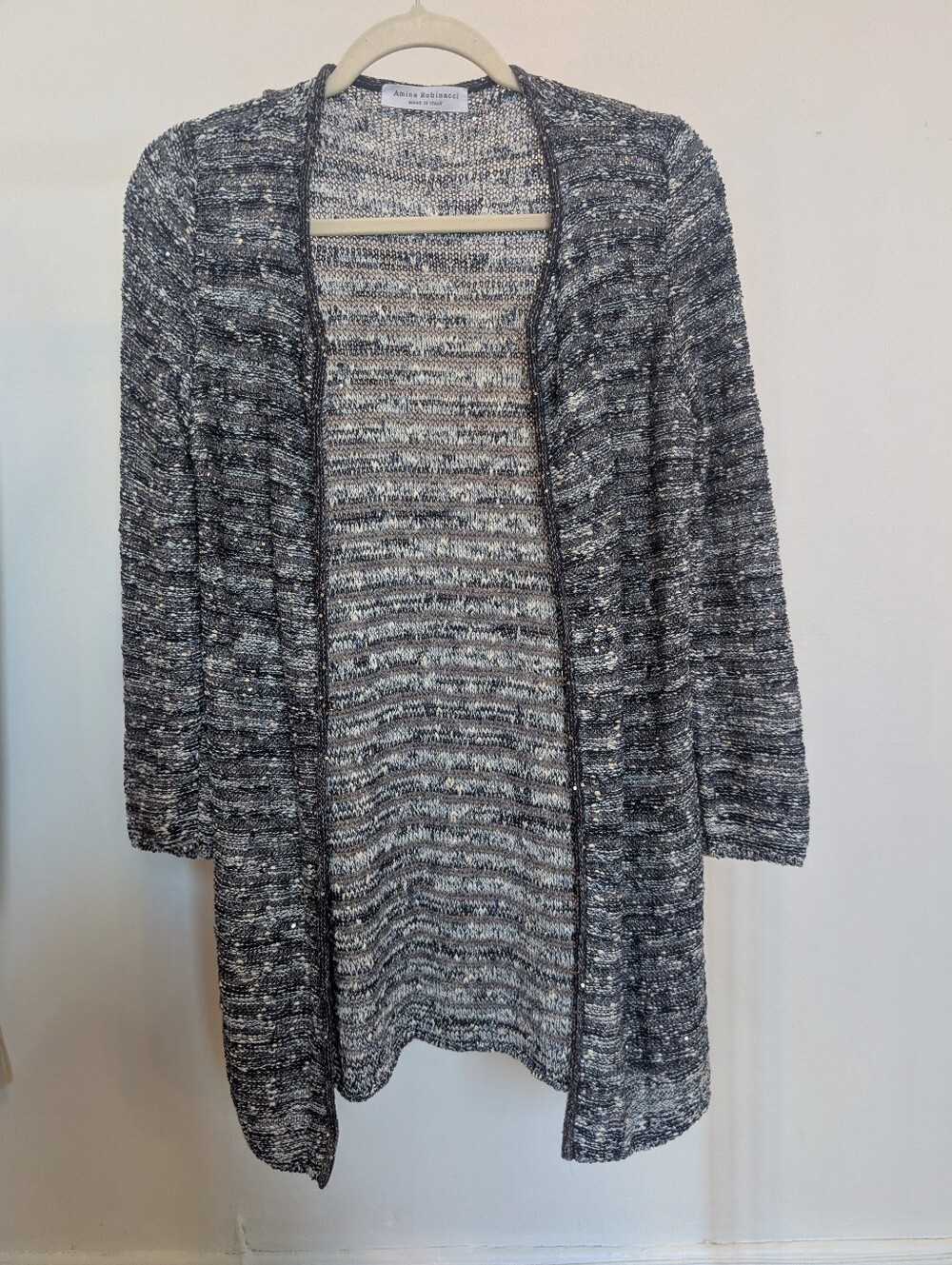 Amina Rubinacci Sequin Trim Linen Duster Cardigan IT 42 S